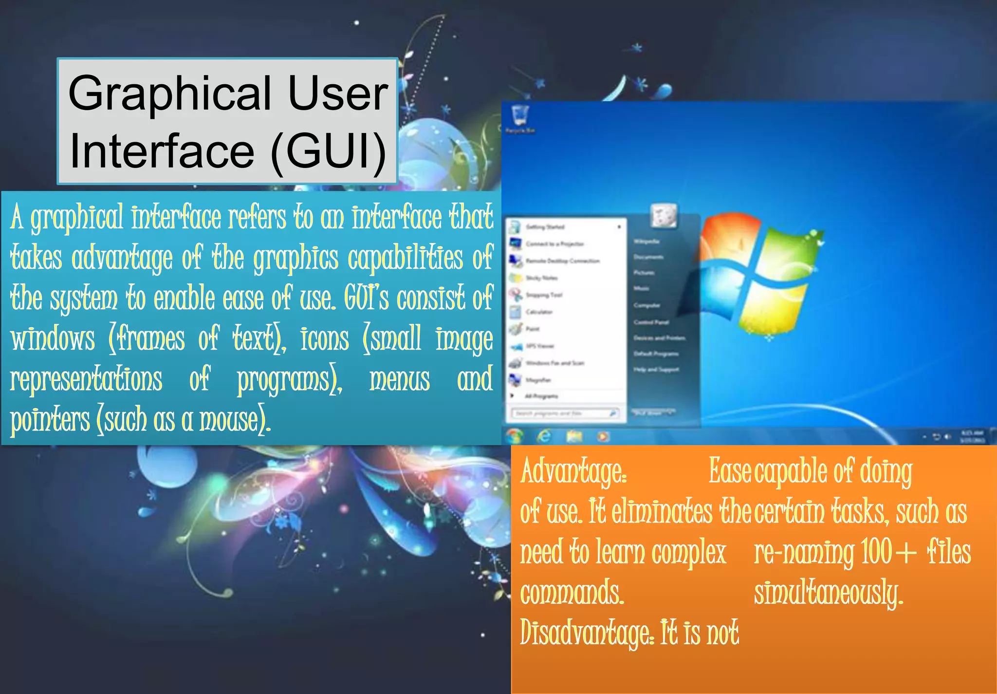 Graphical User
Interface (GUI)
 
