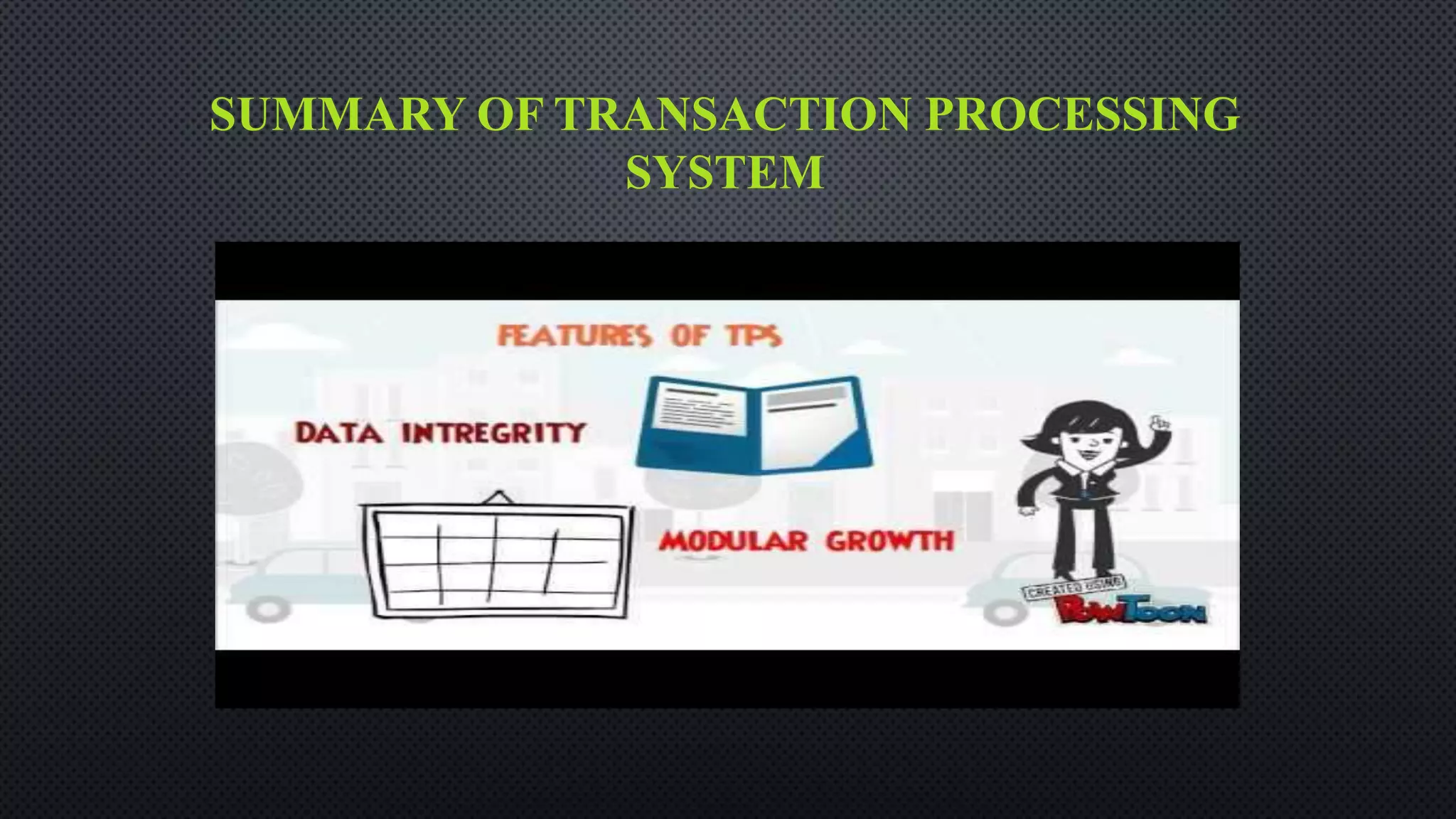 SUMMARY OF TRANSACTION PROCESSING
SYSTEM
 