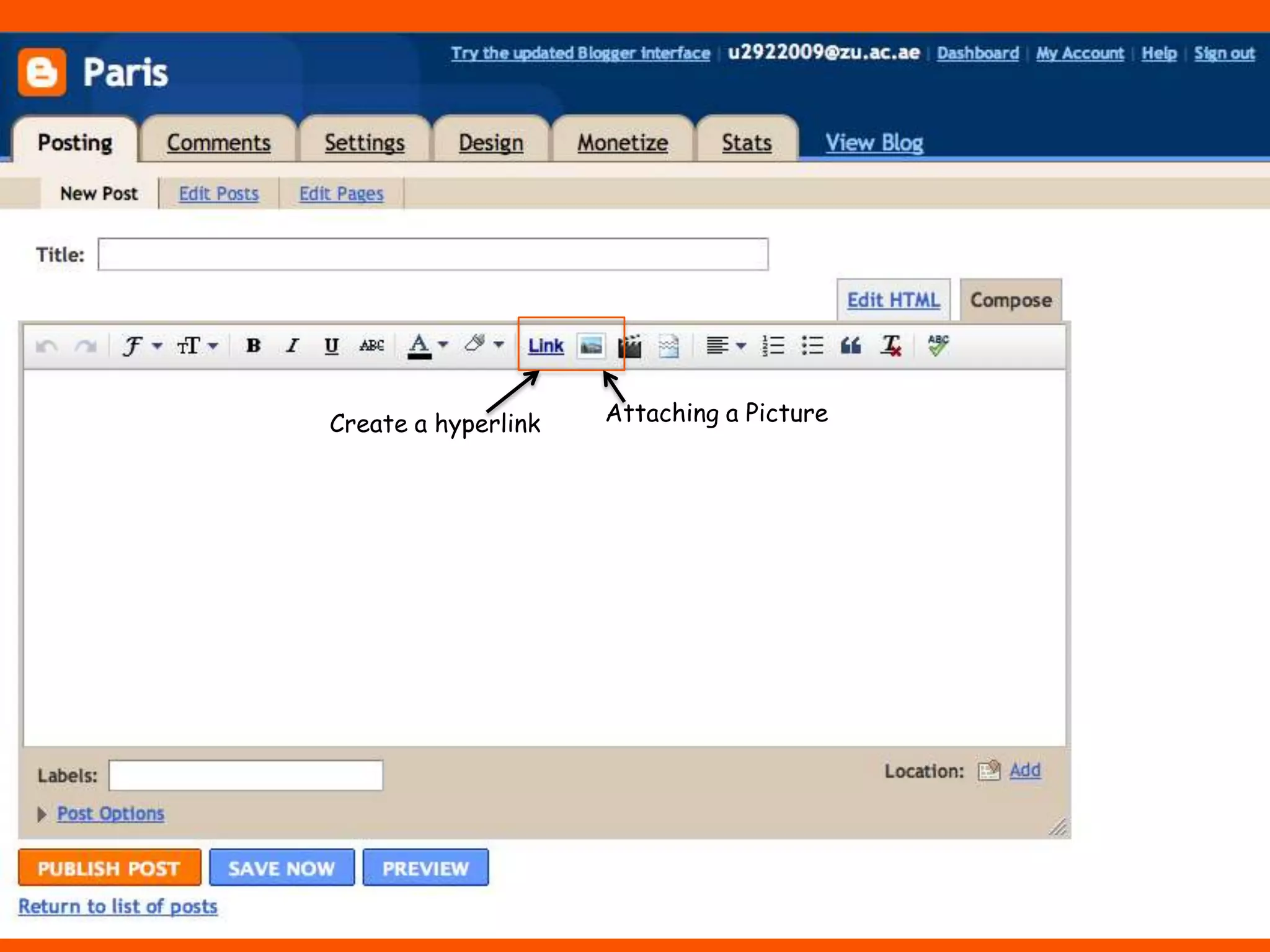 Create a hyperlink   Attaching a Picture
 