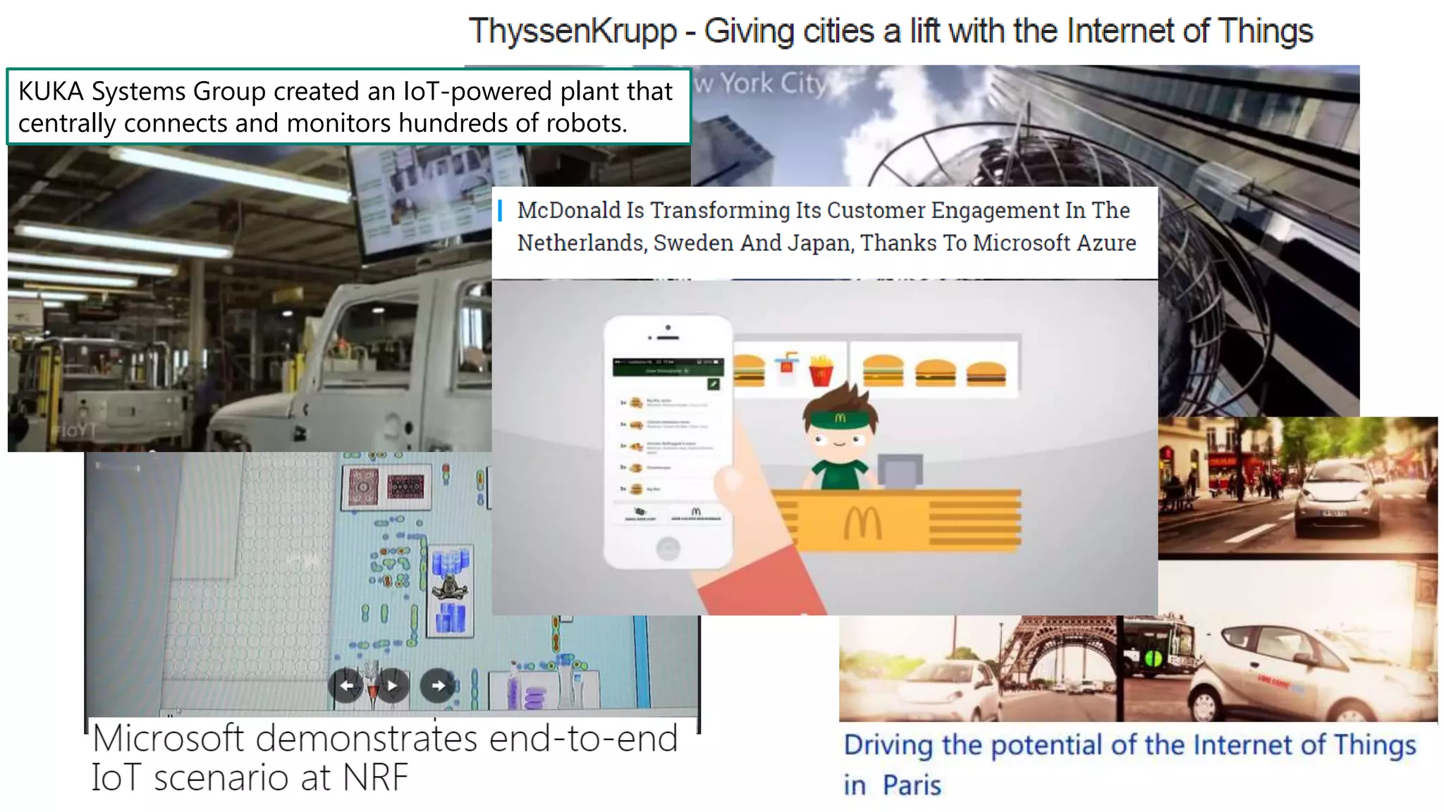 KUKA Systems Group created an IoT-powered plant that
centrally connects and monitors hundreds of robots.
 
