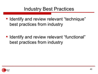Industry Best Practices <ul><li>Identify and review relevant “technique” best practices from industry  </li></ul><ul><li>I...
