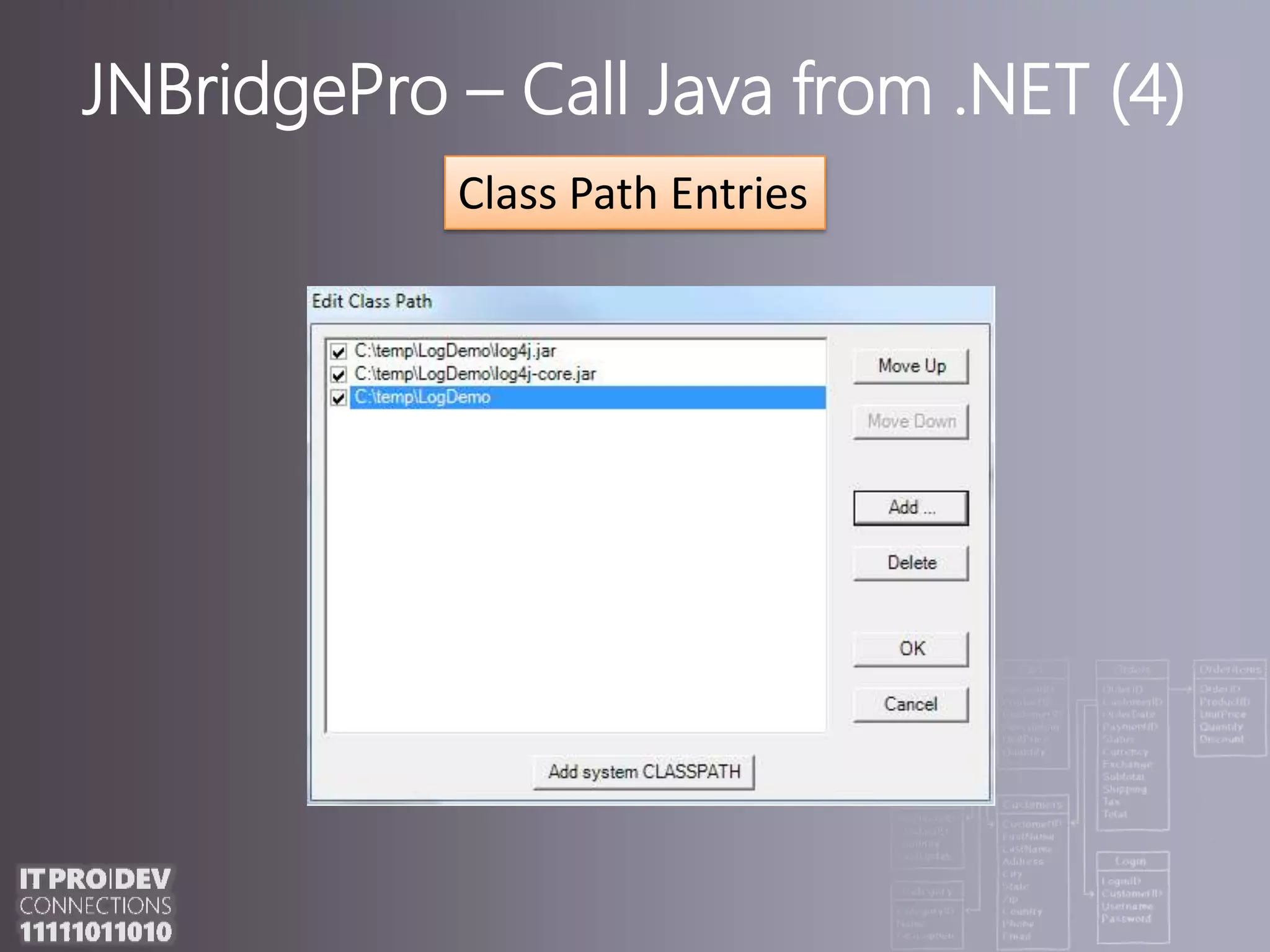 JNBridgePro – Call Java from .NET (4)Class Path Entries