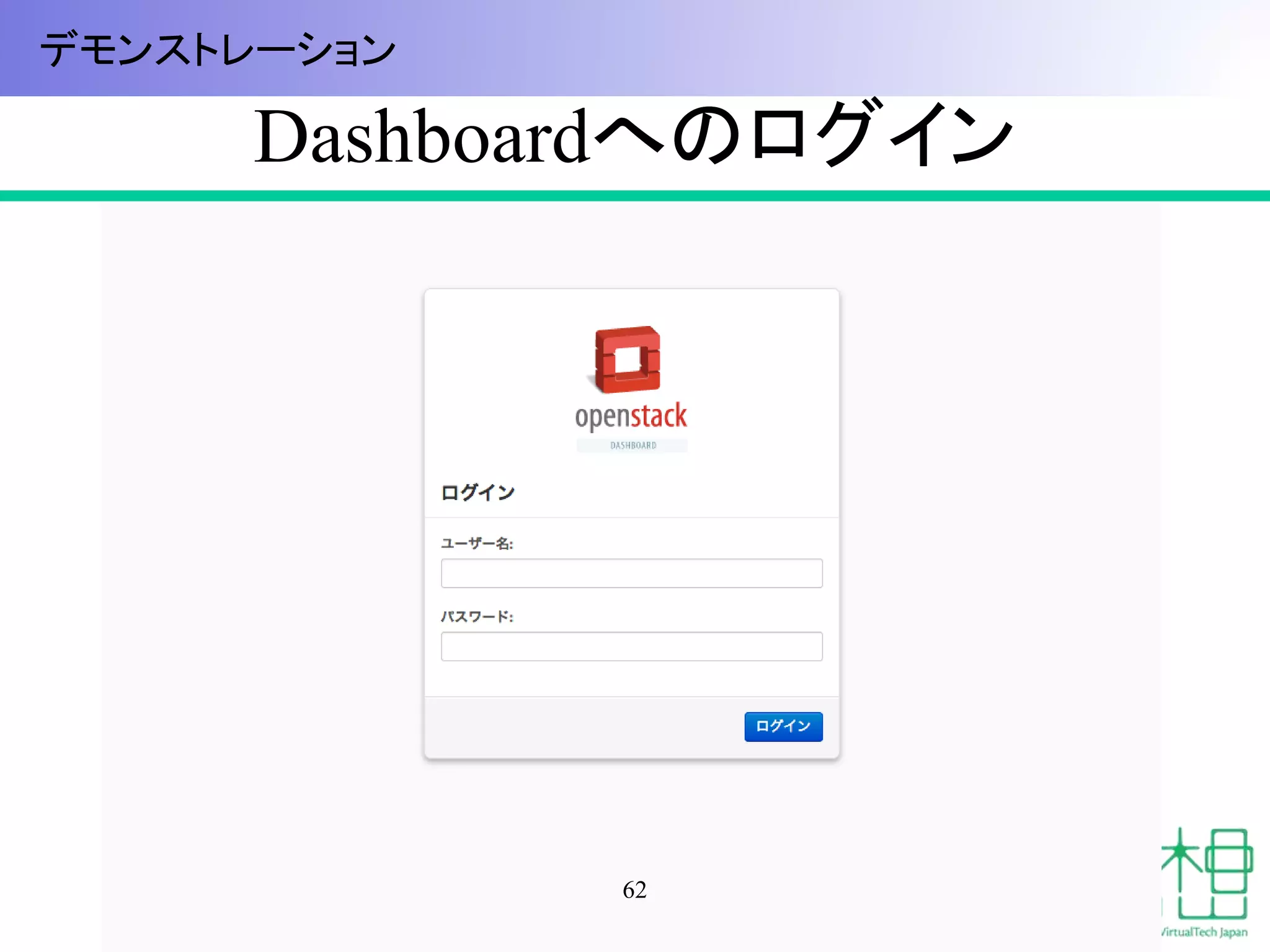 Dashboardへのログイン 
62 
デモンストレーション 
 