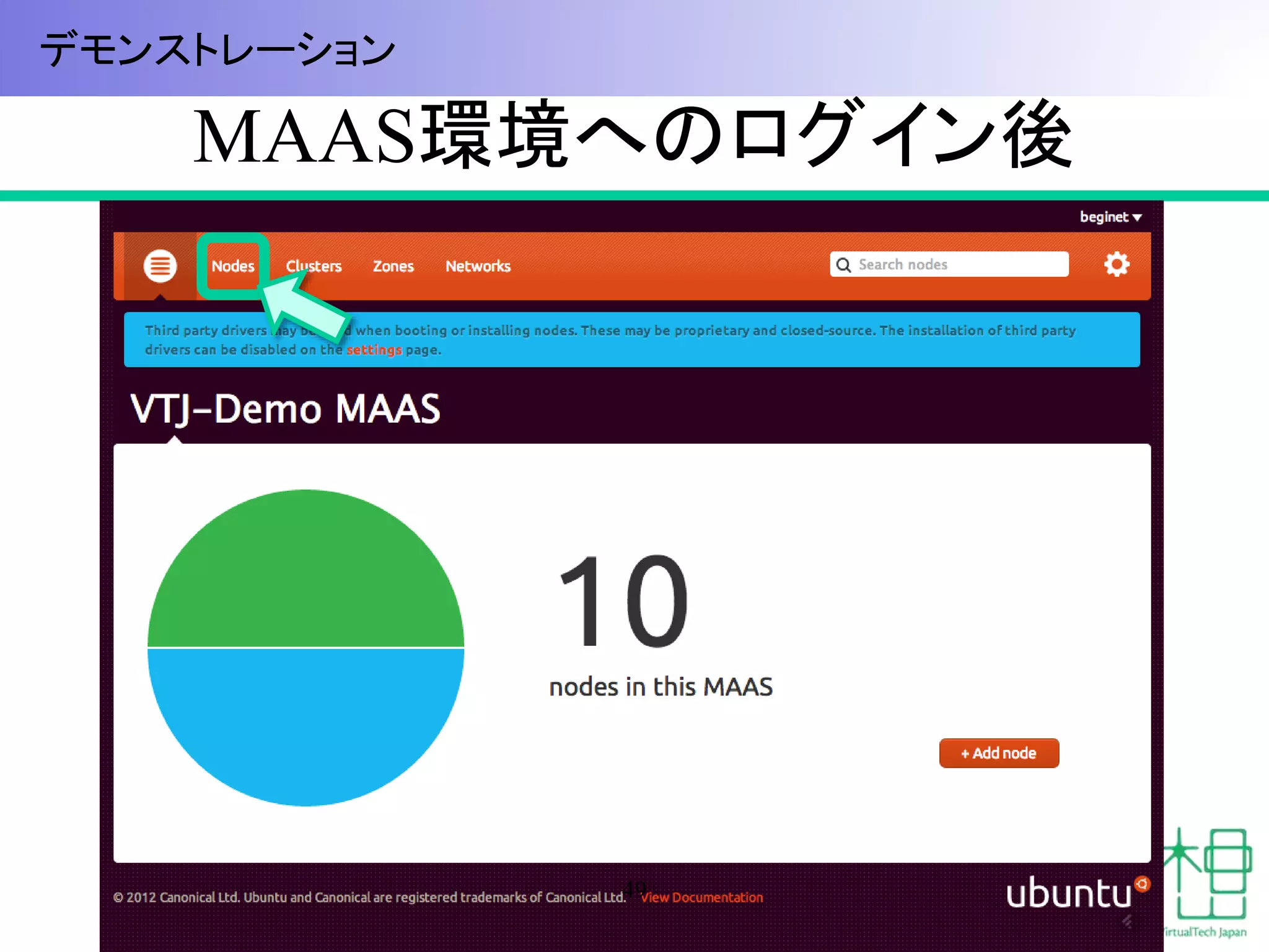 MAAS環境へのログイン後
49
デモンストレーション
 