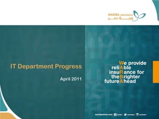 IT Department Progress
April 2011
 