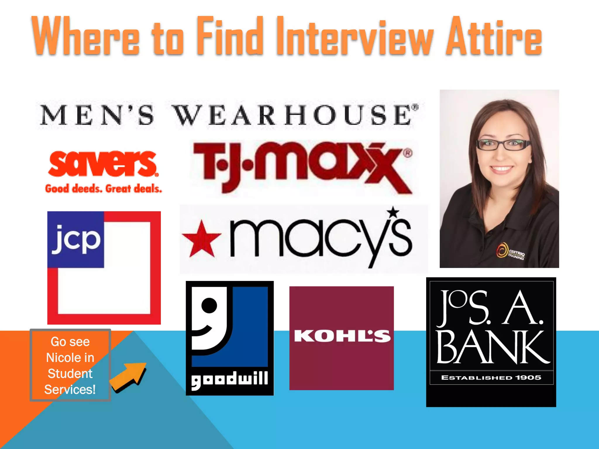 Go see
Nicole in
Student
Services!
Where to Find Interview Attire
 