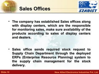 Slide.10 New Allied Electronics Industries Pvt. Ltd.
Sales OfficesSales Offices
• The company has established Sales office...