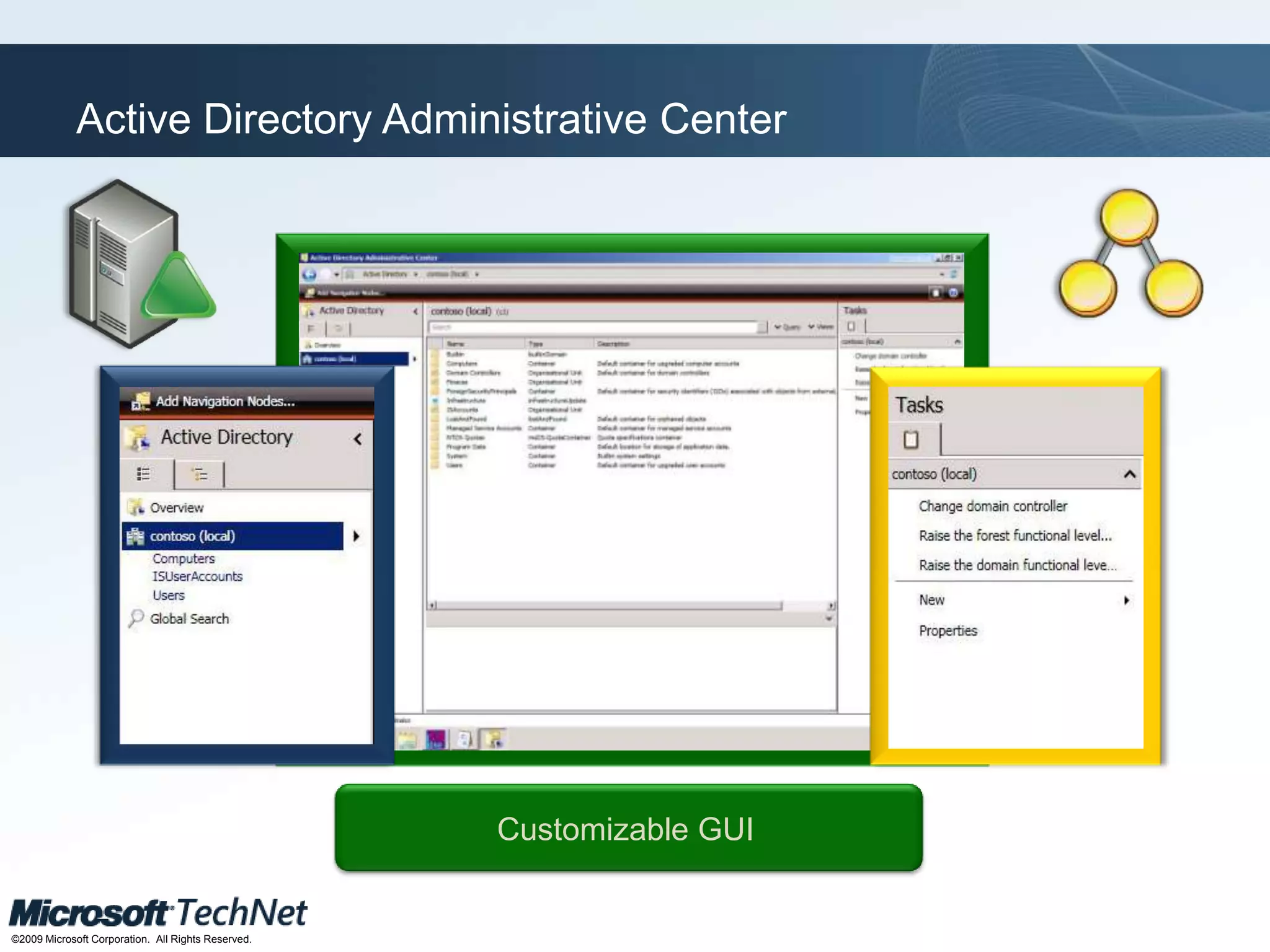 Solutions That Address IT Pro Challenges—NotesWindows Server 2008 R2 Forest Functional LevelNew Windows PowerShell cmdletsConsole EnhancementsDeals with Accidental Object DeletionDeals with Mapping of Various PropertiesDeals with Pre-Provisioning of Computer AccountsDeals with Managed Service AccountsTask-OrientedBetter Management Analyzers Expanded to All Core Windows Server 2008 R2 Roles