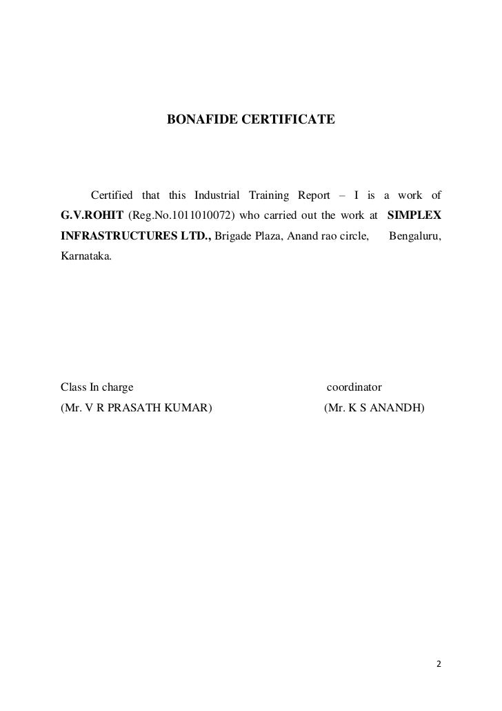 bonafide english certificate letter in Report Industrial 1 Training bonafide english certificate letter in Report Industrial 1 Training