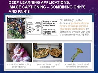 DEEP LEARNING APPLICATIONS:
IMAGE CAPTIONING – COMBINING CNN’S
AND RNN’S
 