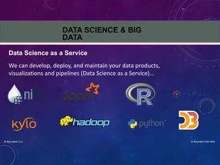 © Abundent Sdn Bhd
We can develop, deploy, and maintain your data products,
visualizations and pipelines (Data Science as a Service)…
© Abundent LLC
DATA SCIENCE & BIG
DATA
Data Science as a Service
 