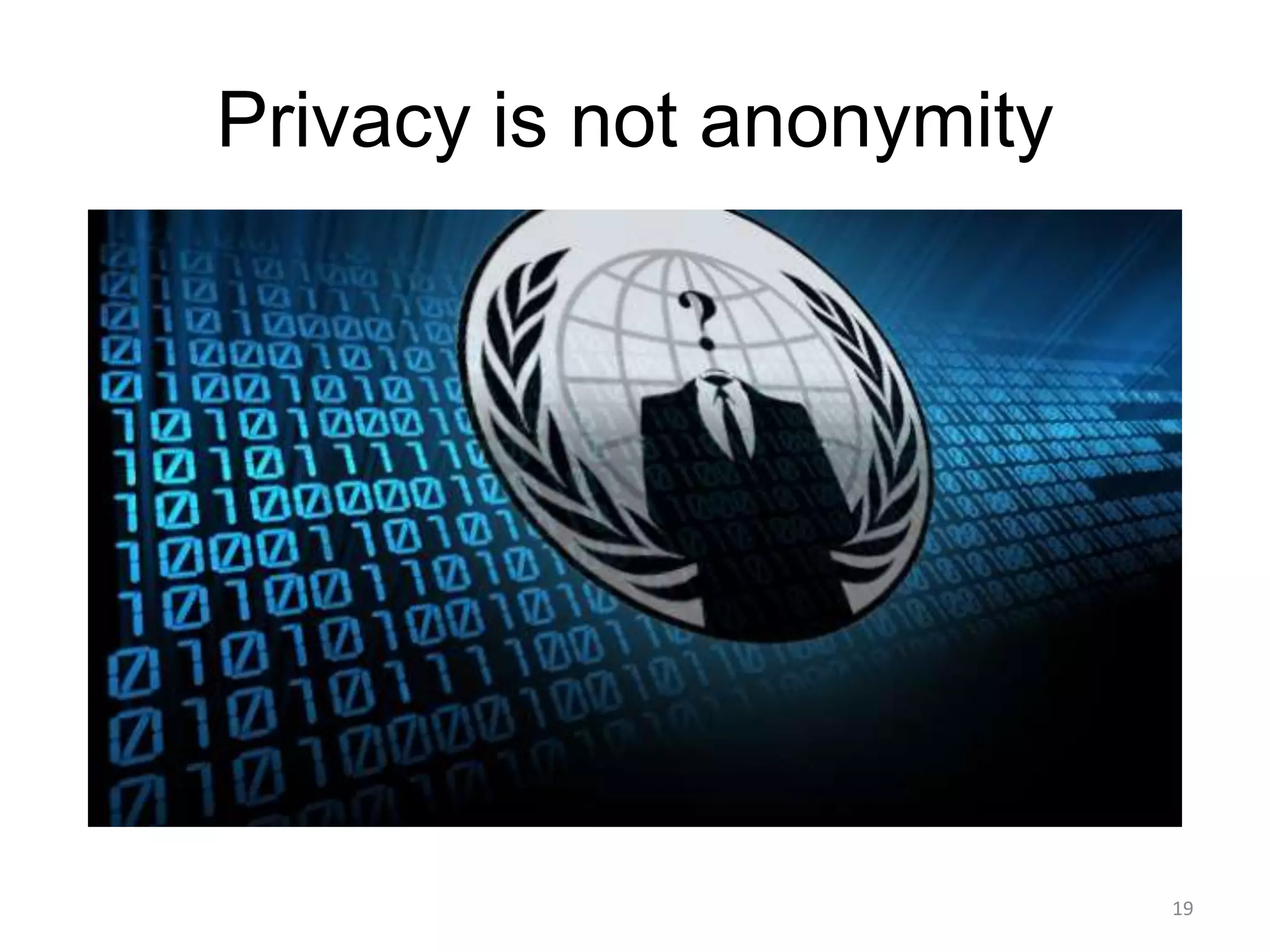 Privacy is not anonymity




                           19
 