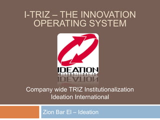Zion Bar El – Ideation I-TRIZ – the innovation operating system Company wide TRIZ Institutionalization Ideation International 