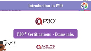 Introduction to PMO
Certifications - Exams info.
Page 50 / 56
 