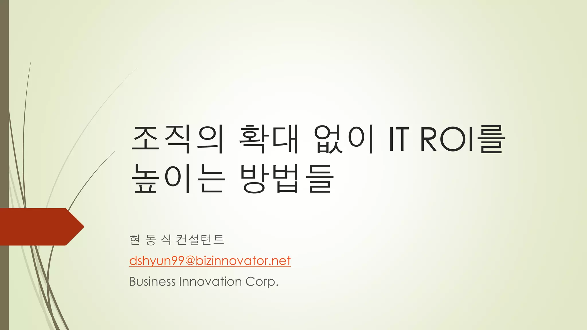 조직의 확대 없이 IT ROI를
높이는 방법들
현 동 식 컨설턴트
dshyun99@bizinnovator.net
Business Innovation Corp.
 