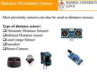 Distance (Proximity) Sensor
Wednesday, June 23, 2021 147
Most proximity sensors can also be used as distance sensors.
Type of distance sensor:
Ultrasonic Distance Sensors
Infrared Distance sensor
Laser range Sensor
Encoders
Stereo Camera
 