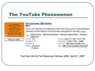 The YouTube Phenomenon  YouTube info for Flat Classroom Review 2006, April 21, 2007 