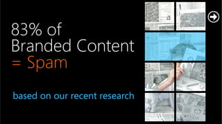 83% of  
Branded Content  
= Spam
based on our recent research
 