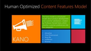 Human Optimized Content Features Model

                 The Kano model is a structured
                 model about produ...