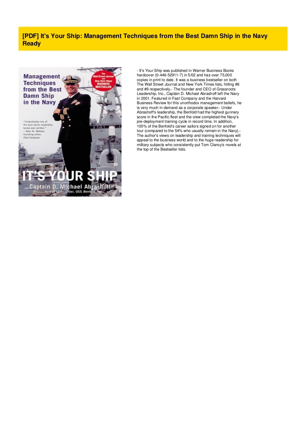 [PDF] It's Your Ship Management Techniques from the Best Damn Ship in