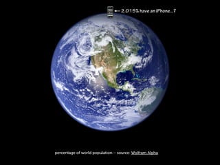 2.015% have an iPhone...?




percentage of world population – source: Wolfram Alpha
 