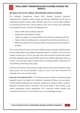 Intelligent Transportation Systems across the world | PDF