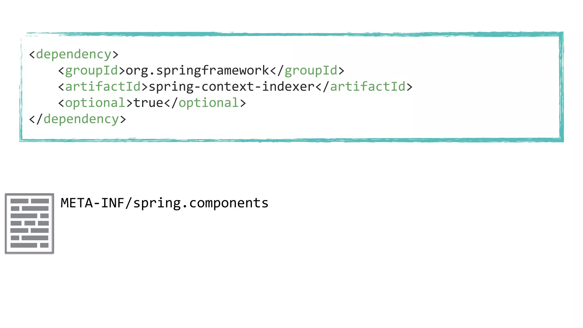 META-INF/spring.components
<dependency>
<groupId>org.springframework</groupId>
<artifactId>spring-context-indexer</artifactId>
<optional>true</optional>
</dependency>
 