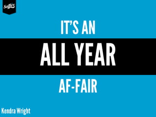 IT’S AN

ALL YEAR
AF-FAIR
Kendra Wright

 