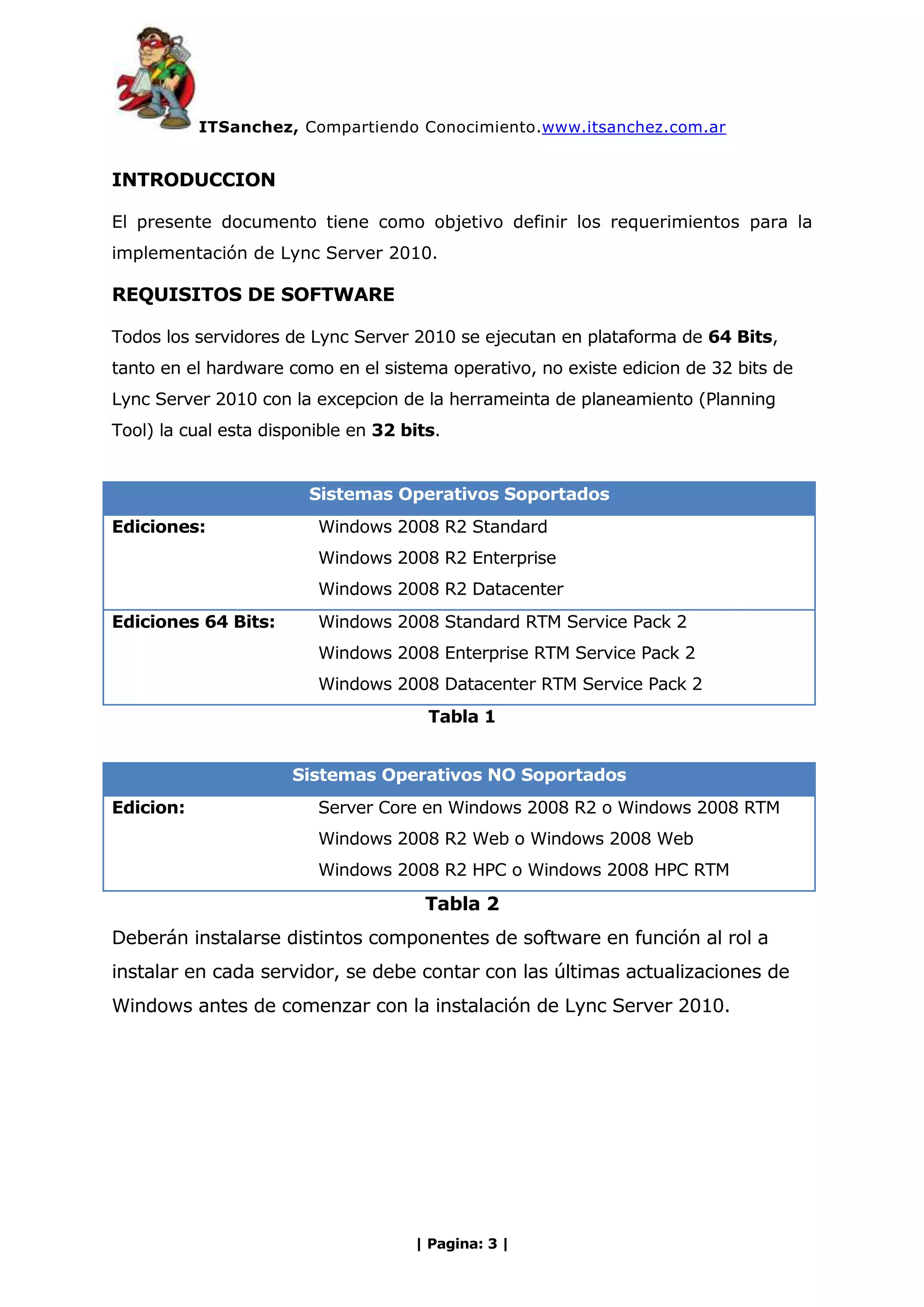 Lync Server 2010 requerimientos de software y hardware