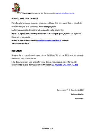ITSanchez - Micgracion OCS 2007 R2 a Lync 2010