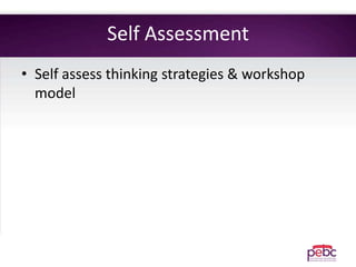 Self Assessment
• Self assess thinking strategies & workshop
model
 