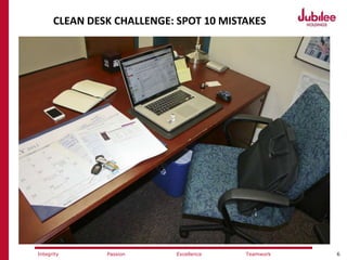 6ExcellencePassion TeamworkIntegrity
CLEAN DESK CHALLENGE: SPOT 10 MISTAKES
 
