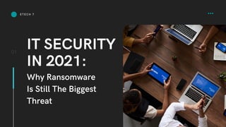 IT SECURITY
IN 2021:
01
Why Ransomware
Is Still The Biggest
Threat
ETECH 7
 