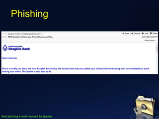 Phishing
Real phishing e-mail received by Speaker
 
