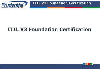 PRUDENTIAL – SOLUTIONS FOR PROJECT SUCCESS
ITIL V3 Foundation Certification
ITIL V3 Foundation Certification
 