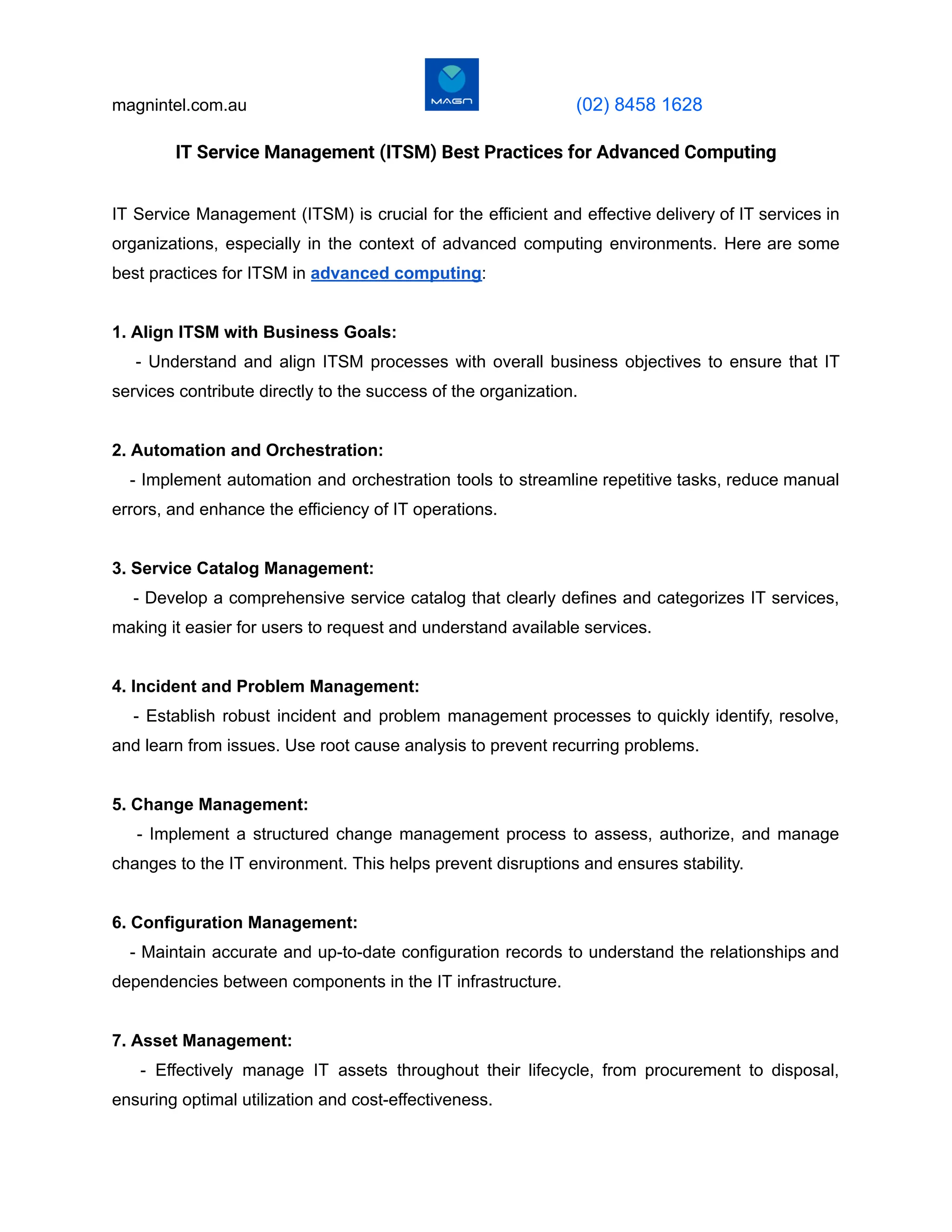 IT Service Management (ITSM) Best Practices for Advanced Computing | PDF
