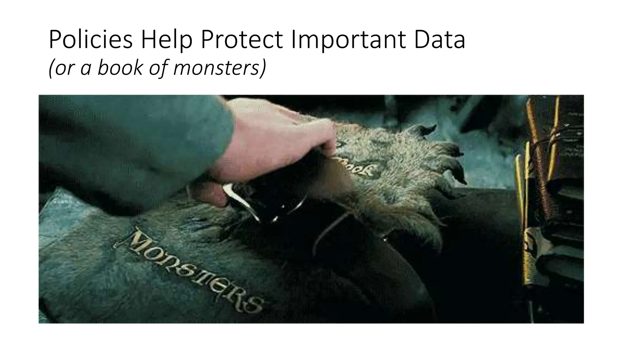 Policies Help Protect Important Data
(or a book of monsters)
 