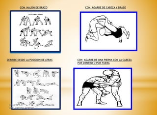 CON HALON DE BRAZO CON AGARRE DE CABEZA Y BRAZO
DERRIBE DESDE LA POSICION DE ATRAS CON AGARRE DE UNA PIERNA CON LA CABEZA
POR DENTRO O POR FUERA
ITSHCPP
MSC. FREDDY MORENO
 