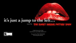 a 20th Century Fox Film
if you haven’t, you really should see it!
Presented by PAUL BALOGH
Twittering @javaducky
The Rocky Horror Picture Show
inspired by
it’s just a jump to the left…
 