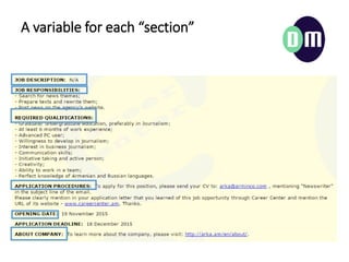 A variable for each section
 