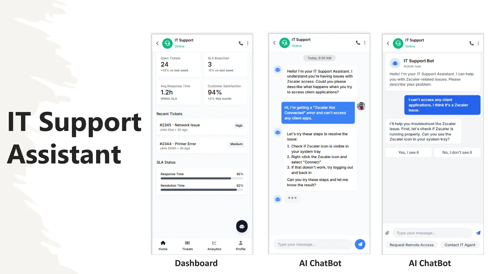 IT Support
Assistant
Dashboard AI ChatBot AI ChatBot
 