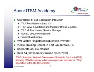 ITIL V3 and ISO 20K Cert Schemes - ITSM Academy Webinar | PDF
