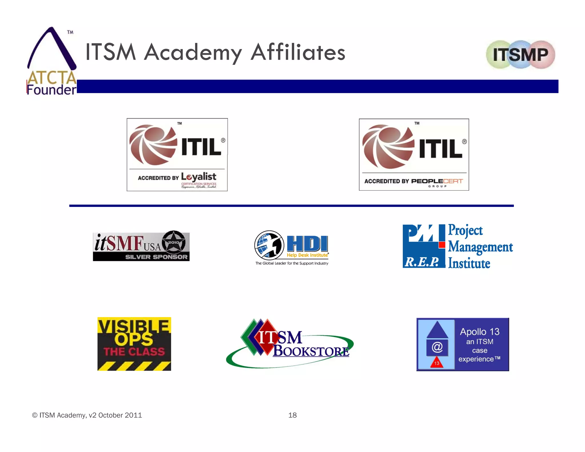 ITSM Academy Affiliates




© ITSM Academy, v2 October 2011   18
 