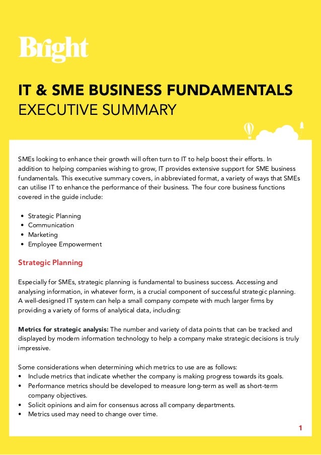 it sme business fundamentals executive summary business summary