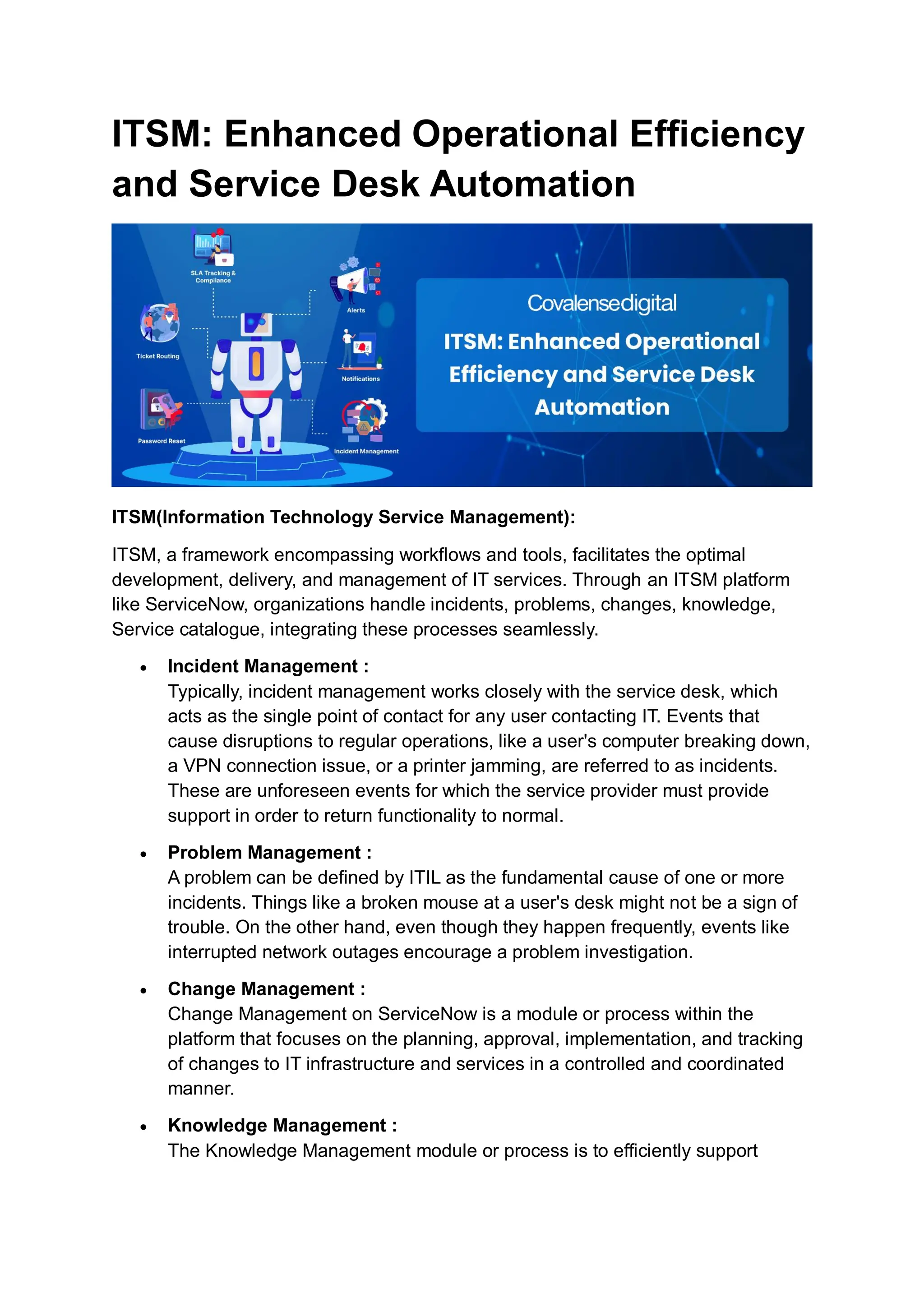 ITSM Enhanced Operational Efficiency and Service Desk Automation | PDF