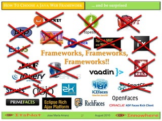 HOW TO CHOOSE A JAVA WEB FRAMEWORK            ... and be surprised




                                      Click

                Frameworks, Frameworks,
                      Frameworks!!




                  Jose María Arranz    27      August 2010
 