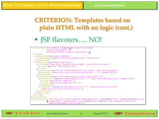 HOW TO CHOOSE A JAVA WEB FRAMEWORK         ... and be surprised


             CRITERION: Templates based on
             ...