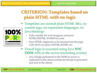HOW TO CHOOSE A JAVA WEB FRAMEWORK          ... and be surprised


             CRITERION: Templates based on
            ...