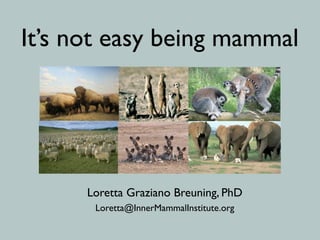 It’s not easy being mammal
Loretta Graziano Breuning, PhD
Loretta@InnerMammalInstitute.org
 