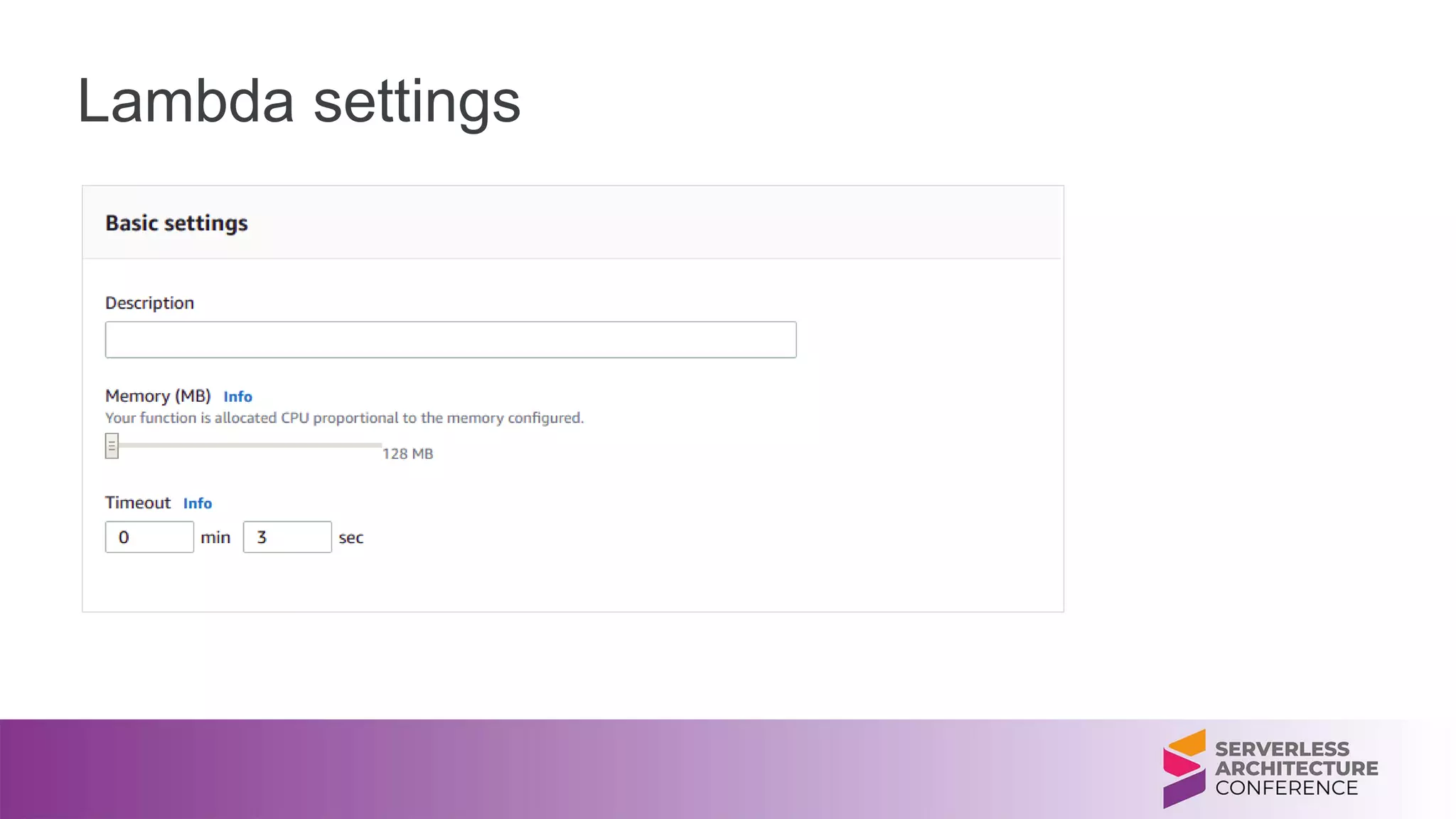 Lambda settings
 